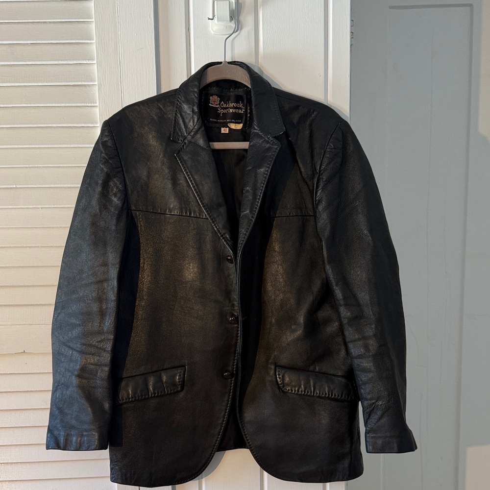 3 button Black Leather Jacket / men’s sizing - woman size fit